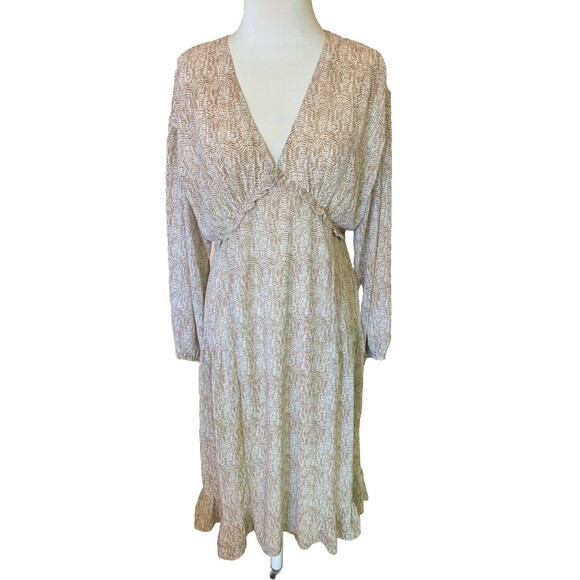 Mocha Ruffled Cottage Prairie Midi Dress By Very J High Low Hippy Boho Large EUC - Picture 3 of 15